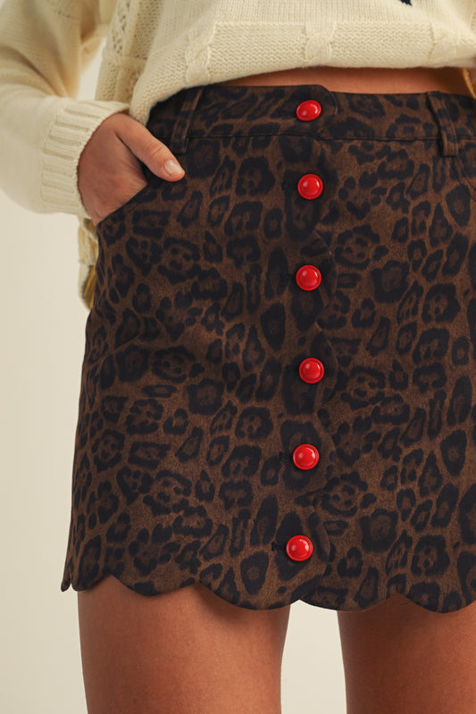Leopard Suede Vintage Button Micro Skirt