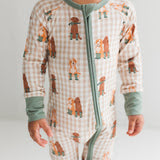 KIDS- Green Pup Friends Zipper Romper