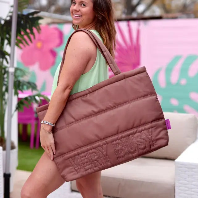 Puffer Tote – Carry All Very Busy – Espresso / Brown