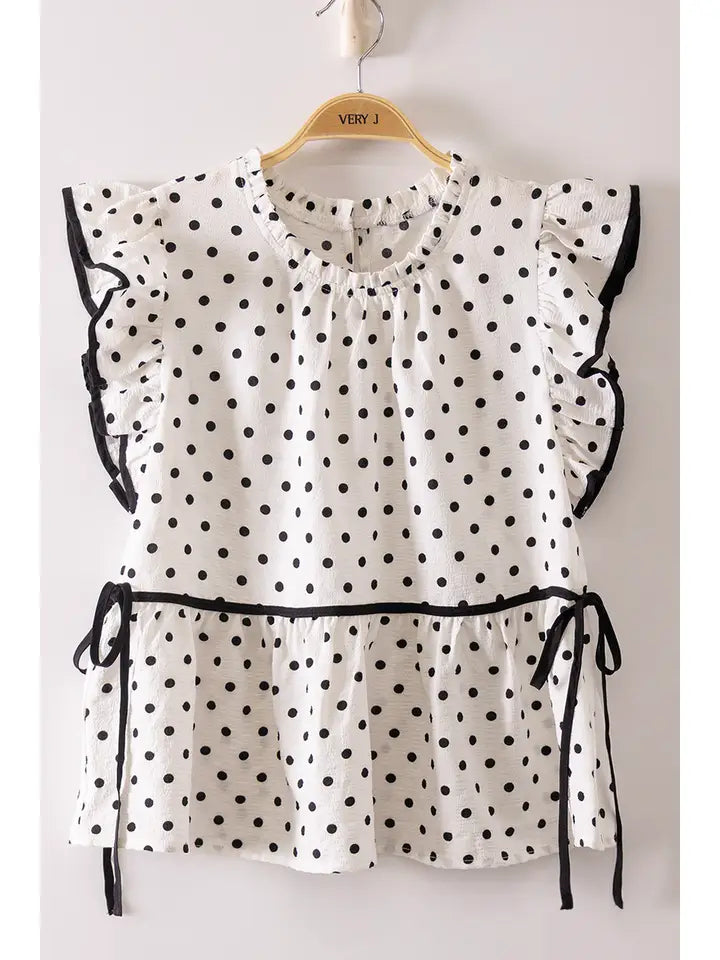 Romantic Polka Dot Ruffle Blouse