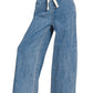 Wide Leg Drawstring Elastic Waistband Denim Pants