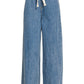 Wide Leg Drawstring Elastic Waistband Denim Pants